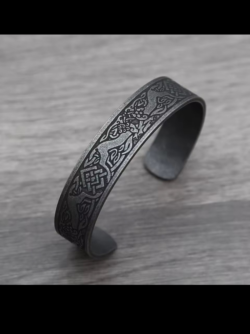 Stainless steel Black Celtic Patterned Men's Cuff Bracelet